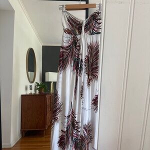 Veronica M White Dress with Feather Print